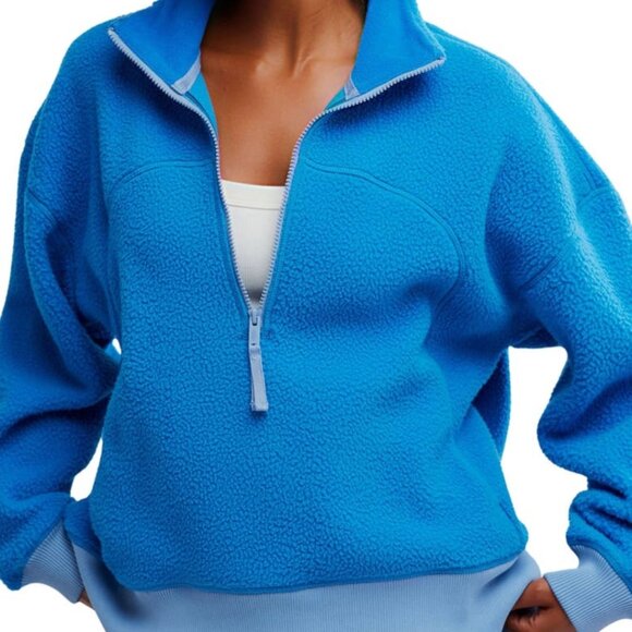 Free People Hit the Slopes Quarter Zip Jacket — Blue Pullover NWT - Picture 2 of 10